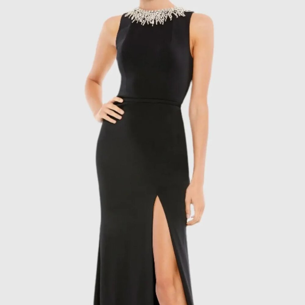 Mac Duggal Black Sleeveless Rhinestone Collar Column Gown Size 14 Womens Dress